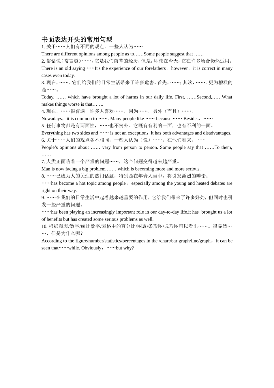 书面表达常用句型_第1页