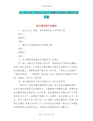 党工委文体工作意见与党干部廉洁自律执行情况汇报汇编