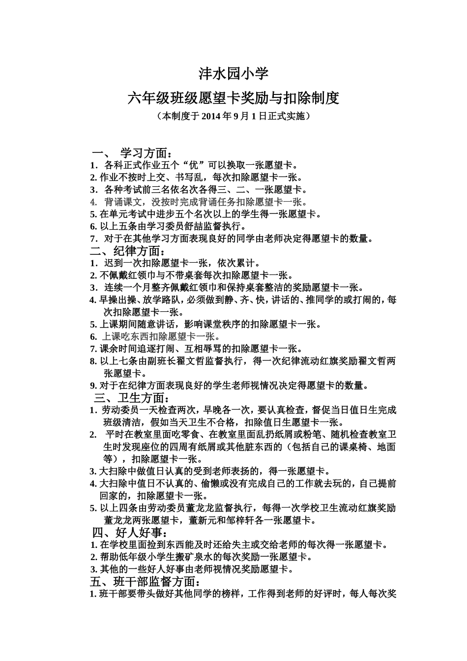 沣水园小学六年级班级奖惩制度_第1页
