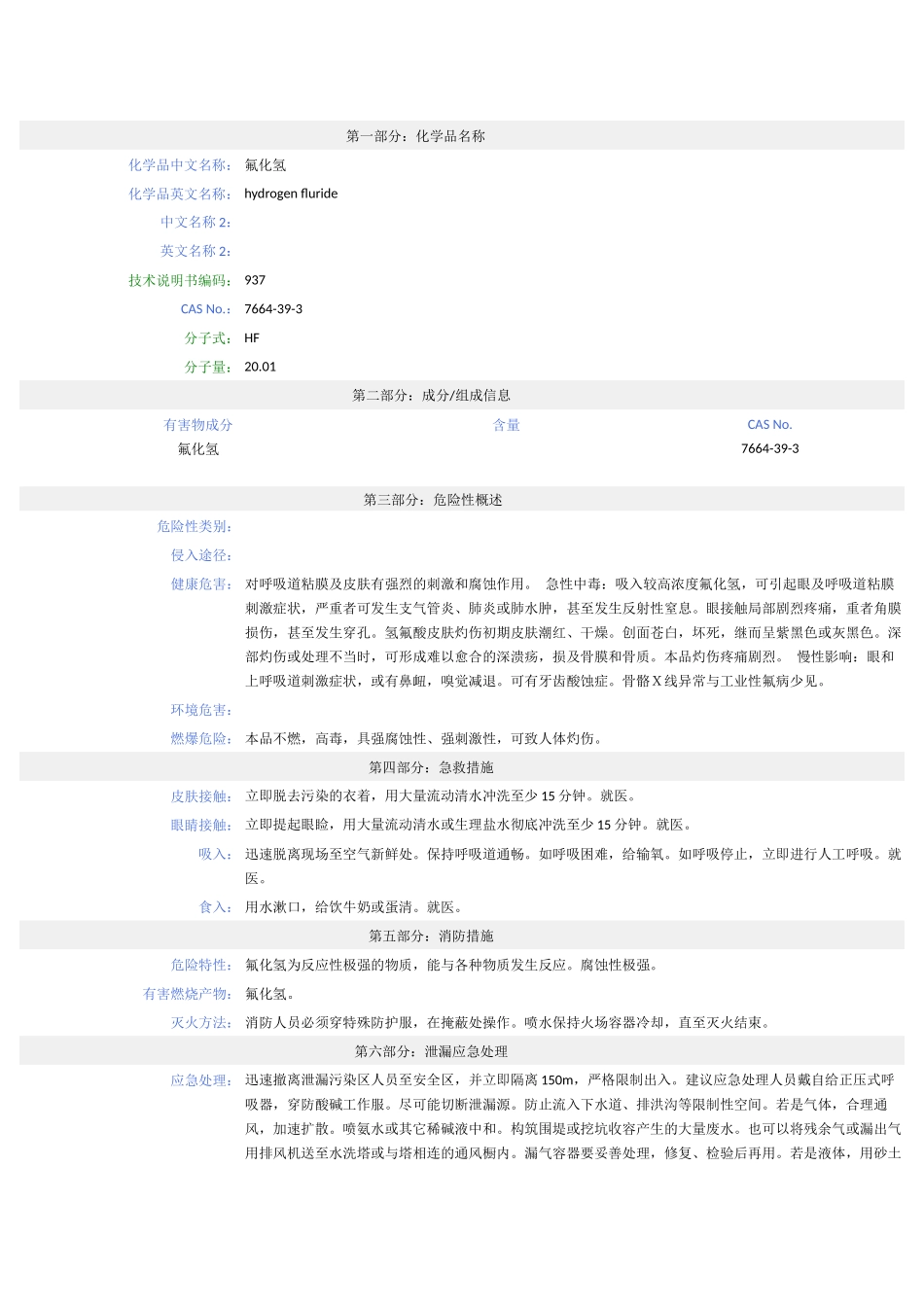 氟化氢 - MSDS - 安全技术说明书_第1页