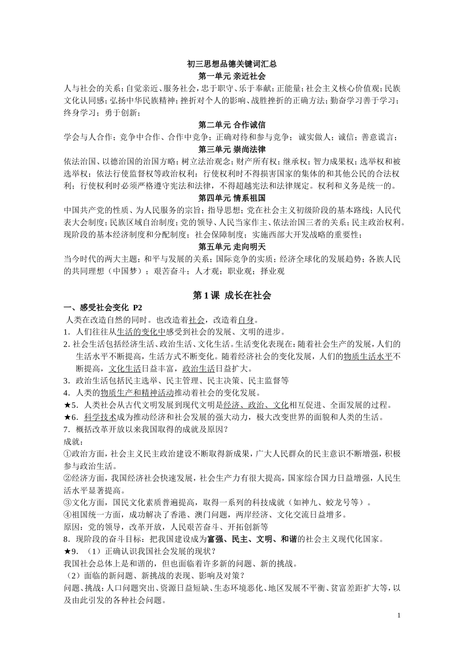 初三思想品德主要内容_第1页