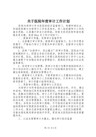 关于医院年度审计工作计划