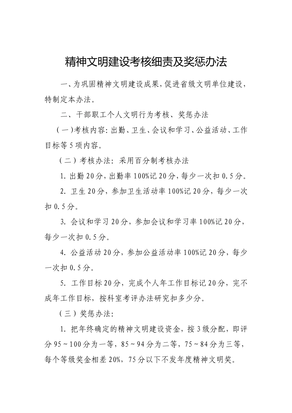 精神文明建设考核细责及奖惩办法_第1页