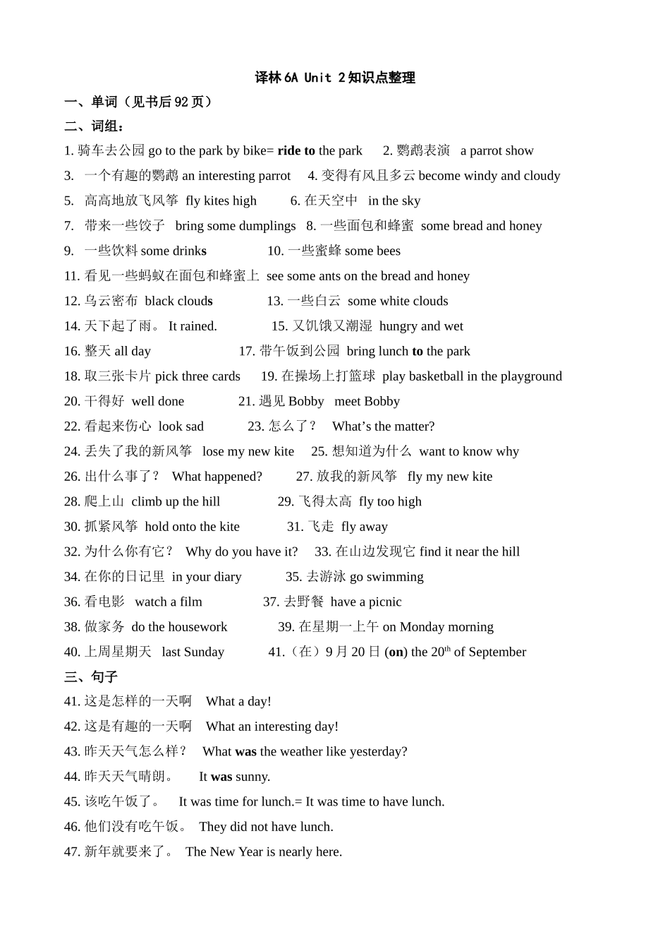 六上Unit2知识点整理_第1页