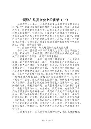 领导在县委全会上的讲话（一）