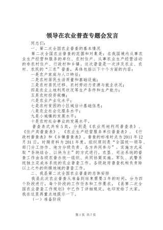 领导在农业普查专题会发言