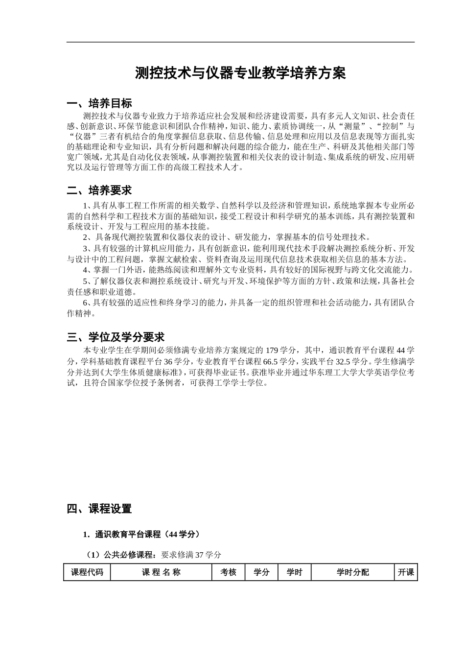 华东理工大学测控技术与仪器培养方案_第1页