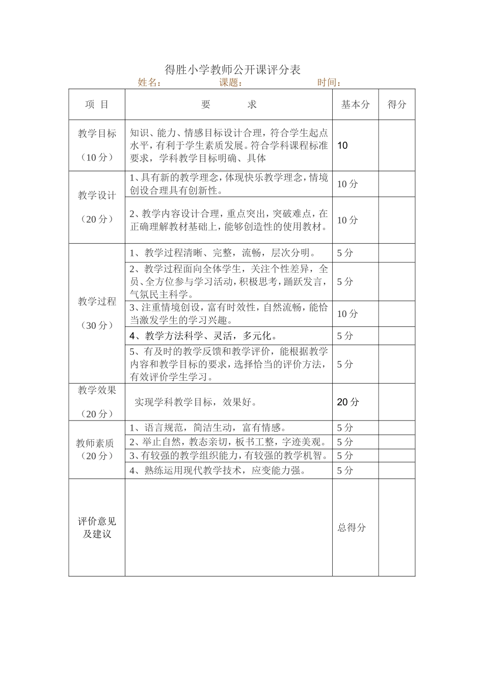 教师公开课评分表_第1页