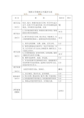 教师公开课评分表