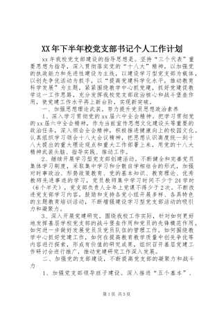 XX年下半年校党支部书记个人工作计划
