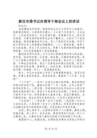 新任市委书记在领导干部会议上的讲话