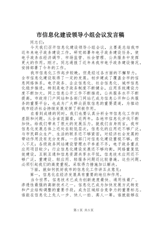 市信息化建设领导小组会议发言稿