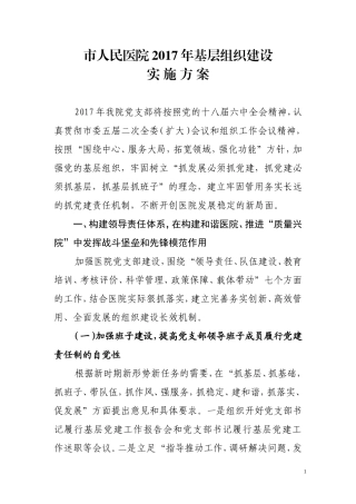 人民医院2017年基层组织建设实施方案
