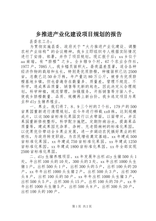乡推进产业化建设项目规划的报告