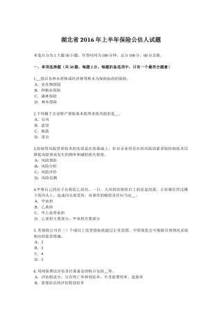湖北省2016年上半年保险公估人试题