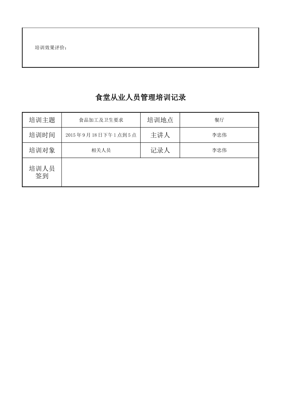 食堂从业人员培训记录(已经填写)_第2页