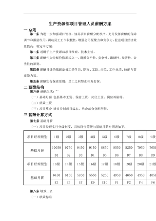项目经理薪酬方案