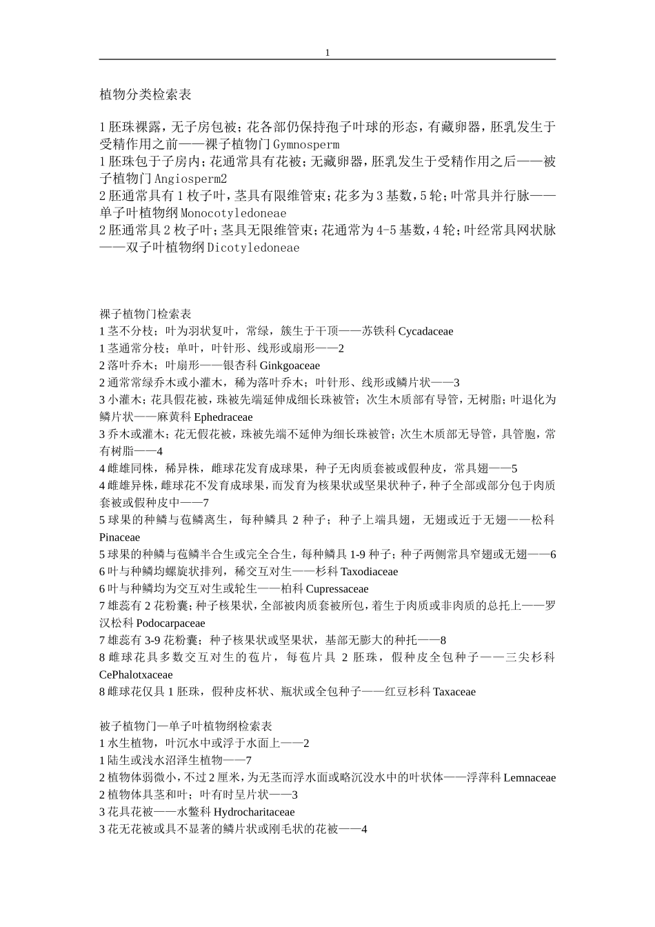 植物分类检索表_第1页