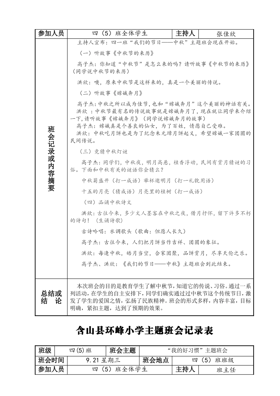 小学主题班会记录表_第3页