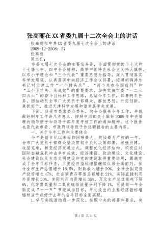 张高丽在XX省委九届十二次全会上的讲话