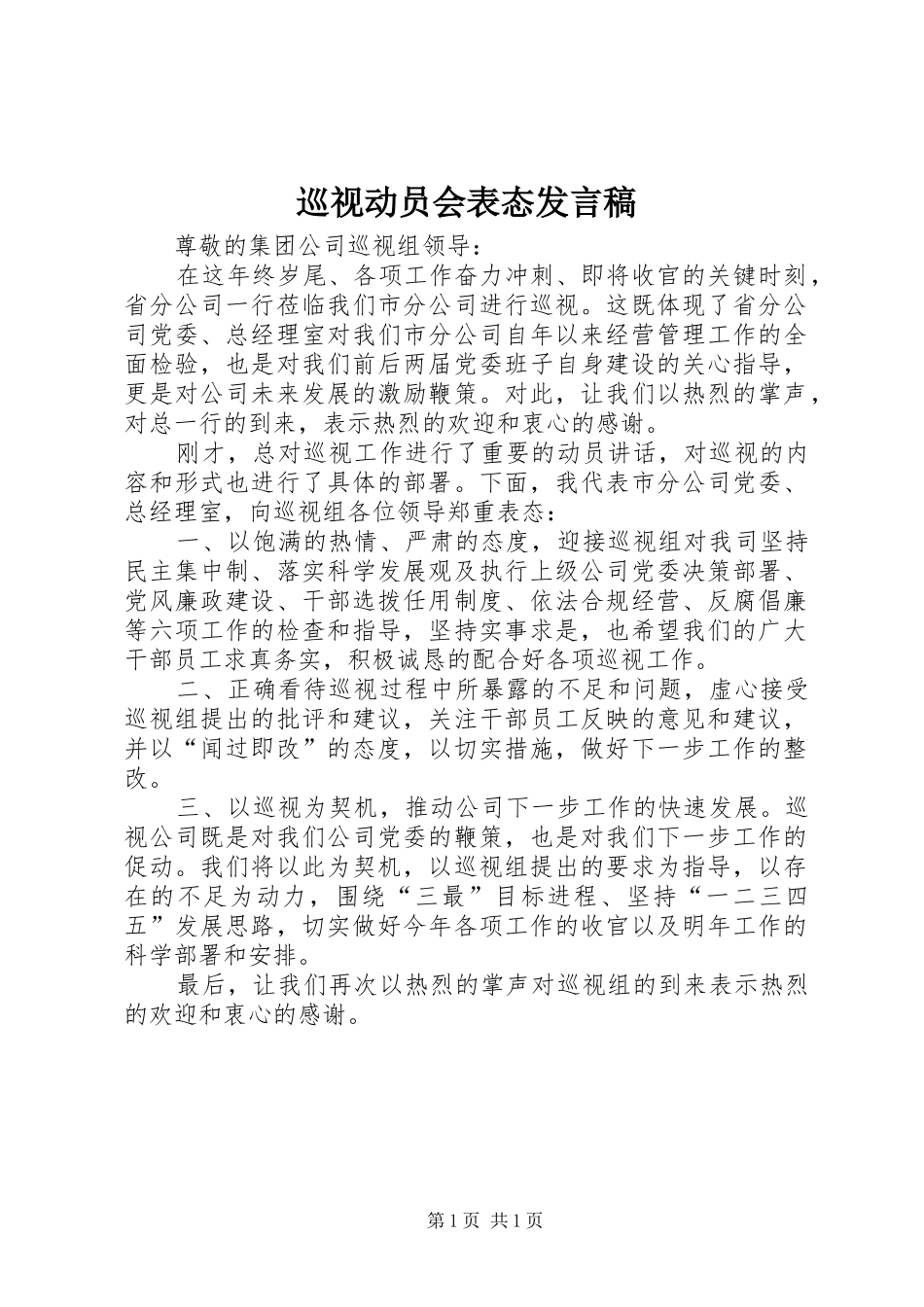 巡视动员会表态发言稿_第1页