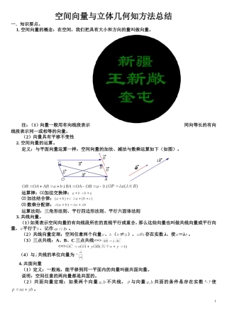 空间向量与立体几何知识点与例题