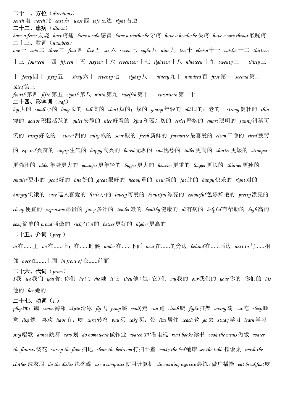 小学三年级到六年级的英语单词分类表_第3页