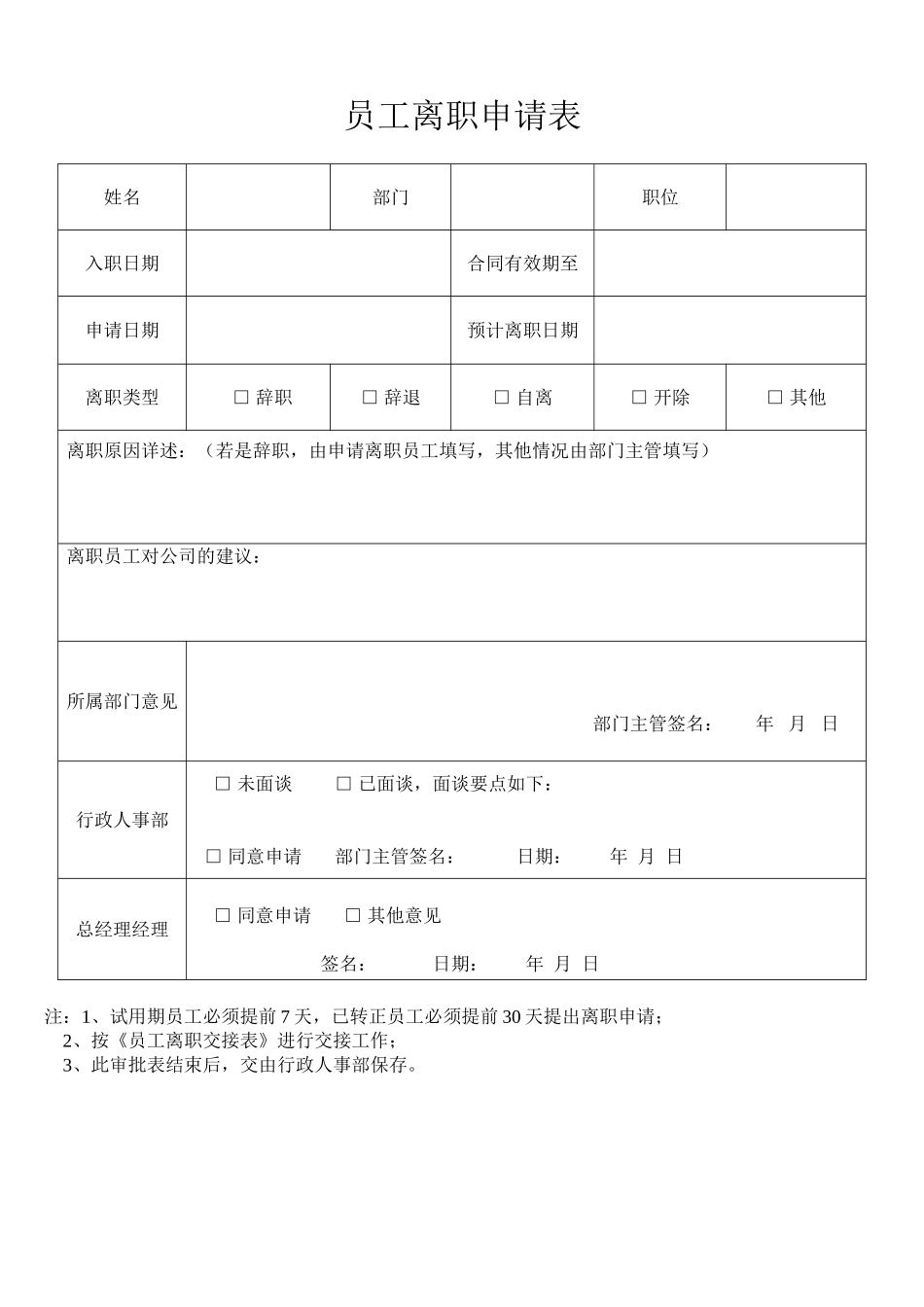 员工离职申请表&交接表_第1页