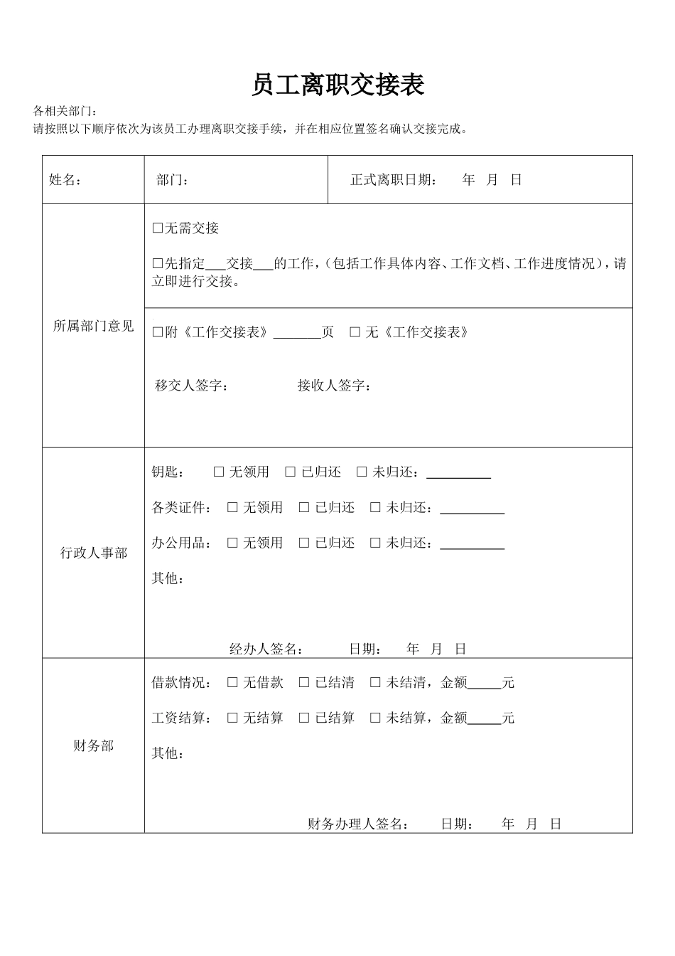员工离职申请表&交接表_第2页