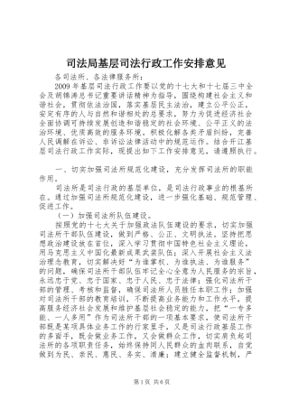 司法局基层司法行政工作安排意见