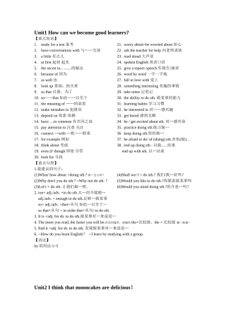 人教版九年级英语Unit1-3短语