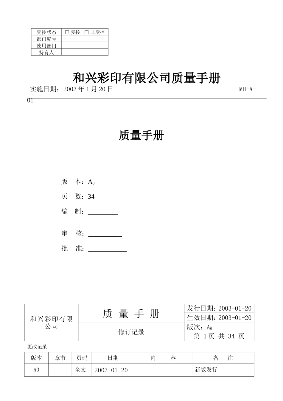 质量手册(印刷厂)_第1页