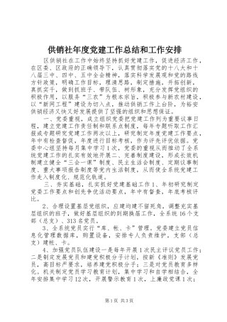 供销社年度党建工作总结和工作安排