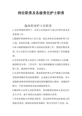 岗位职责及各级责任护士职责