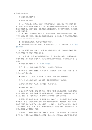 对公司的意见和建议