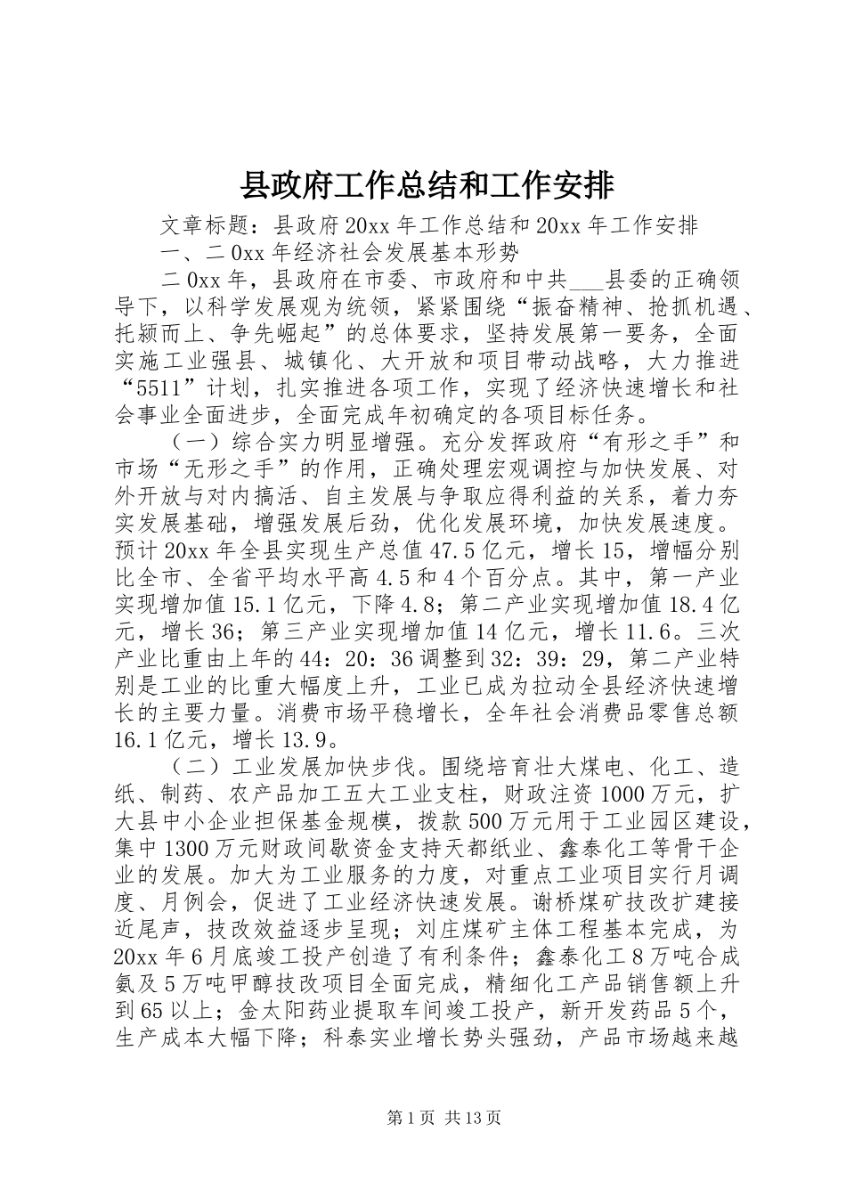 县政府工作总结和工作安排_第1页