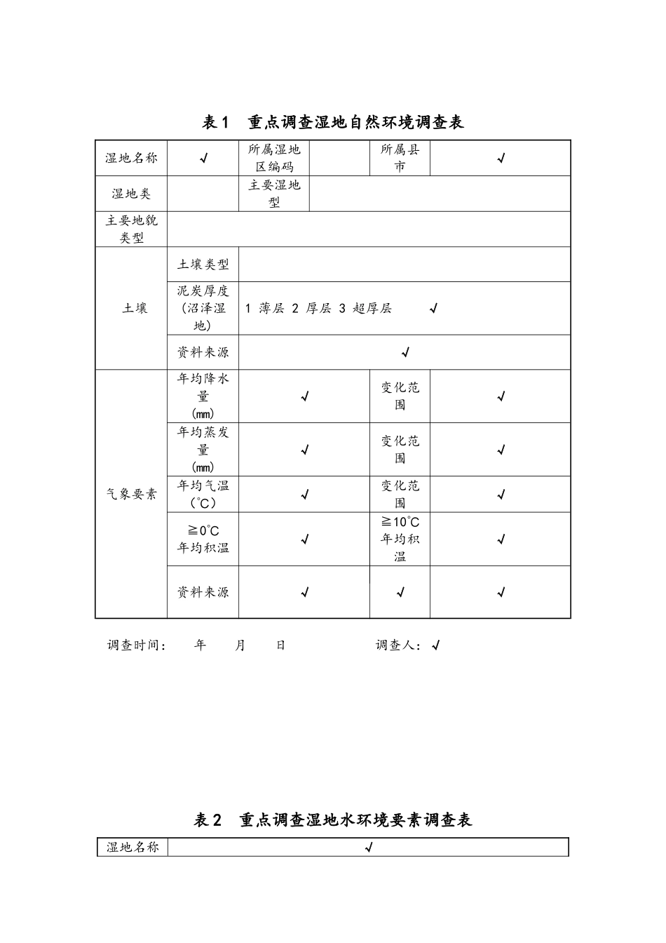 湿地调查表格及说明(1)_第1页