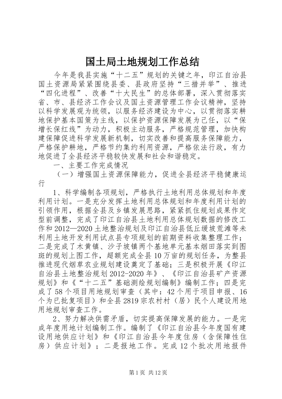 国土局土地规划工作总结_第1页