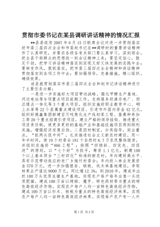 贯彻市委书记在某县调研讲话精神的情况汇报