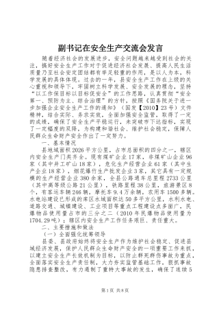 副书记在安全生产交流会发言