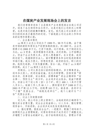 在煤炭产业发展现场会上的发言