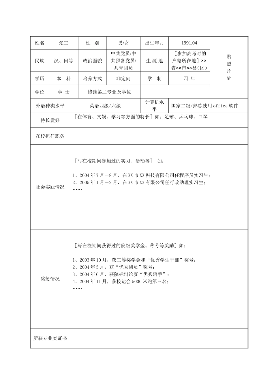 就业推荐表填写范例_第2页
