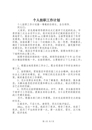 个人挂职工作计划