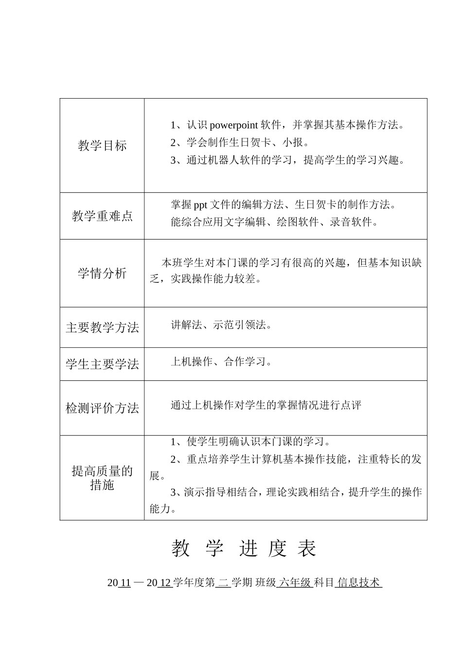 陕科版六年级下册《信息技术》教案_第2页