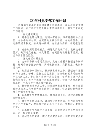 XX年村党支部工作计划