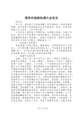 领导在旅游协调大会发言