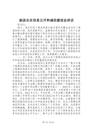 副县长在信息公开和诚信建设会讲话