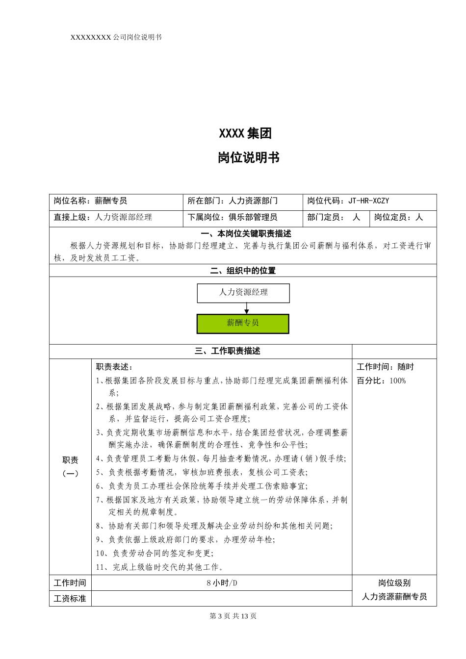 人力资源岗位说明书 新_第3页