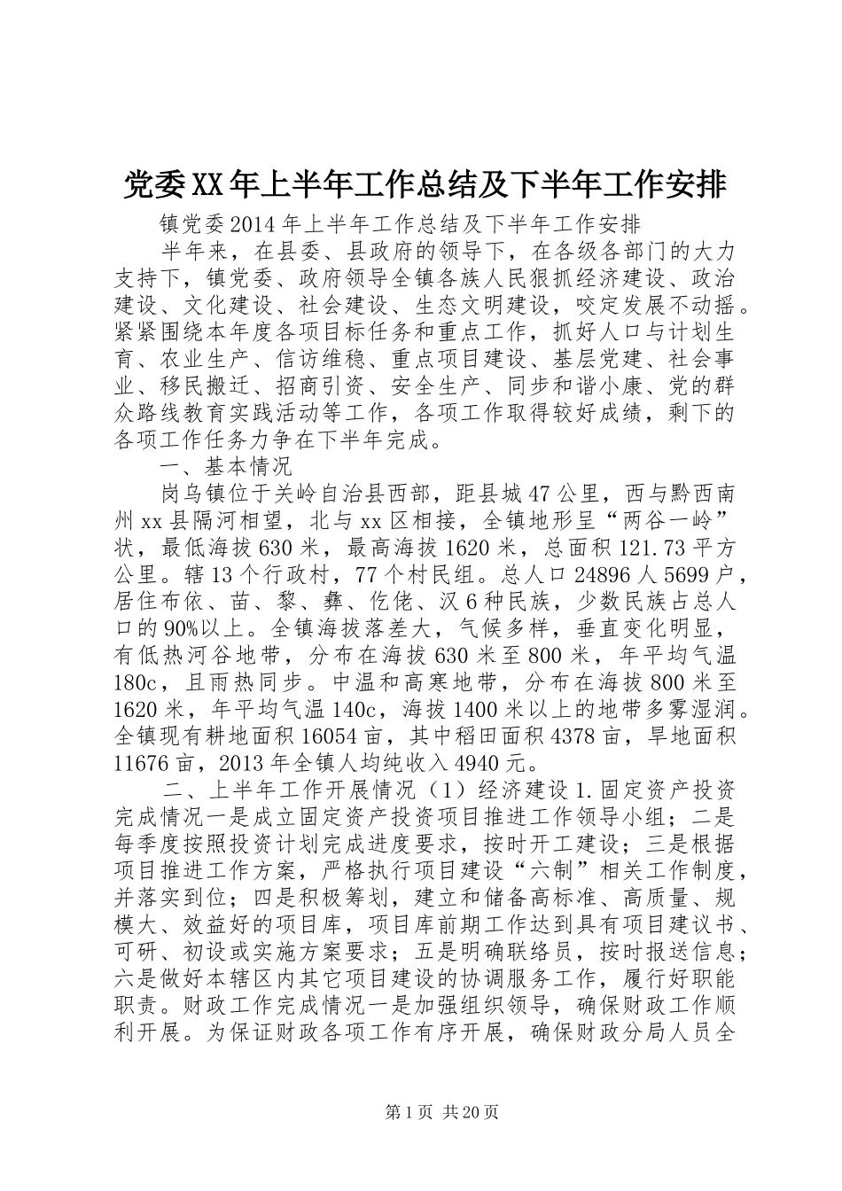 党委XX年上半年工作总结及下半年工作安排_第1页