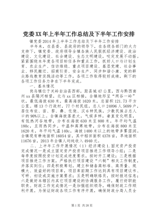 党委XX年上半年工作总结及下半年工作安排